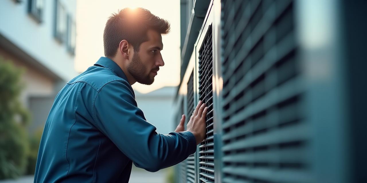 Licensed HVAC technician examining a complex air conditioning unit